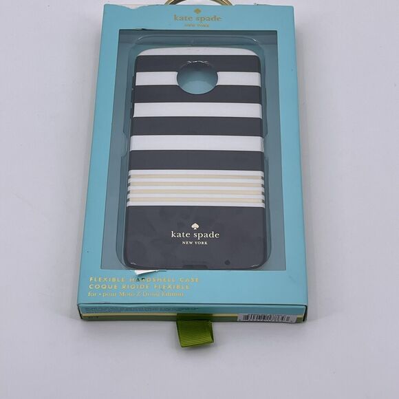 Kate Spade NY Hardshell Cell Phone Case Moto Z Droid Black White Gold Stripes - Picture 10 of 10